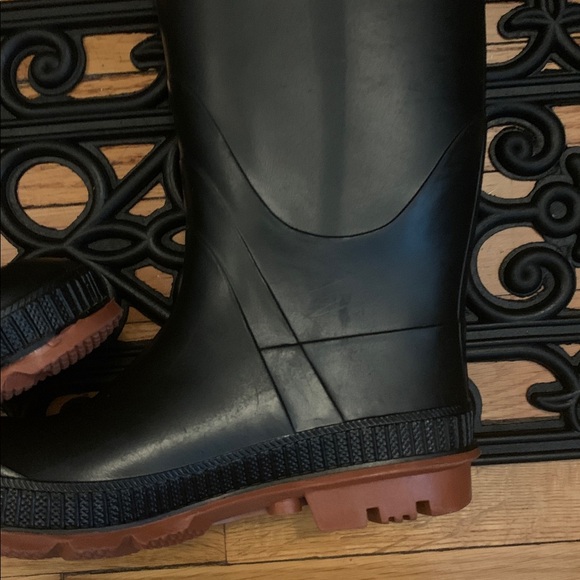 Black Rubber Rain Boots with Brown Soles - Picture 9 of 10